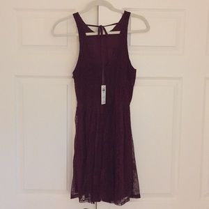 Burgundy Velvet and Lace Scoop Back Dress